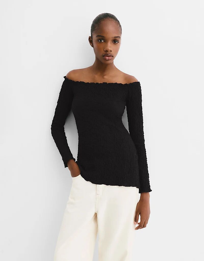 

Черный топ-бордовый топ Pull&Bear с мятым эффектом