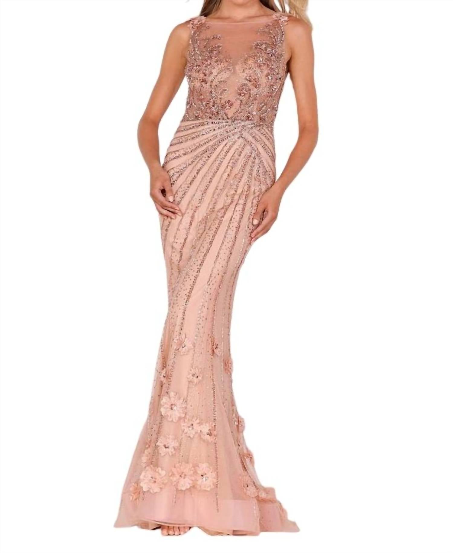 

Платье без рукавов с цветочным кружевом в цвете Champ/blush Terani Couture