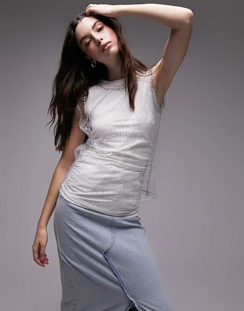 

Topshop = Прозрачный многослойный топ белого цвета =