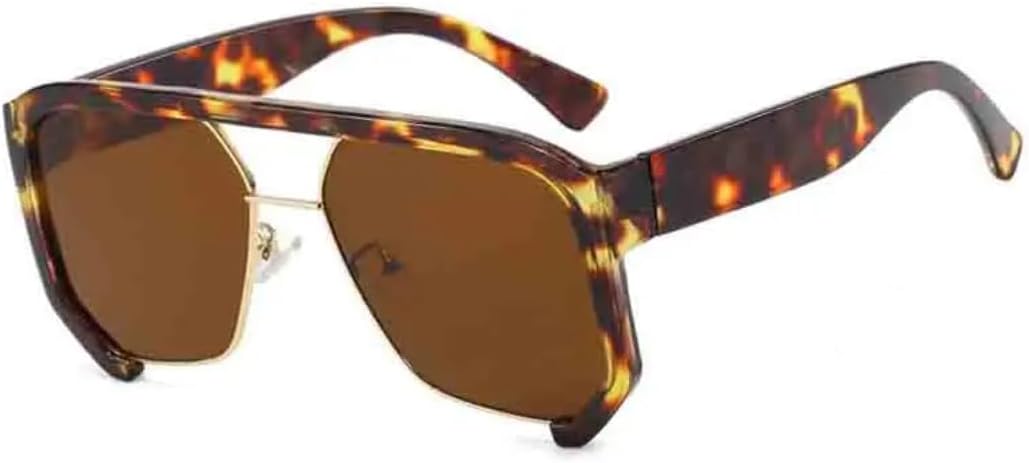 

Винтажные солнцезащитные очки в полуободковой оправе для женщин, толстая оправа с двойной перемычкой, стильные многоугольные солнцезащитные очки UV400 для путешествий VVTWSSW, Leopard Brown