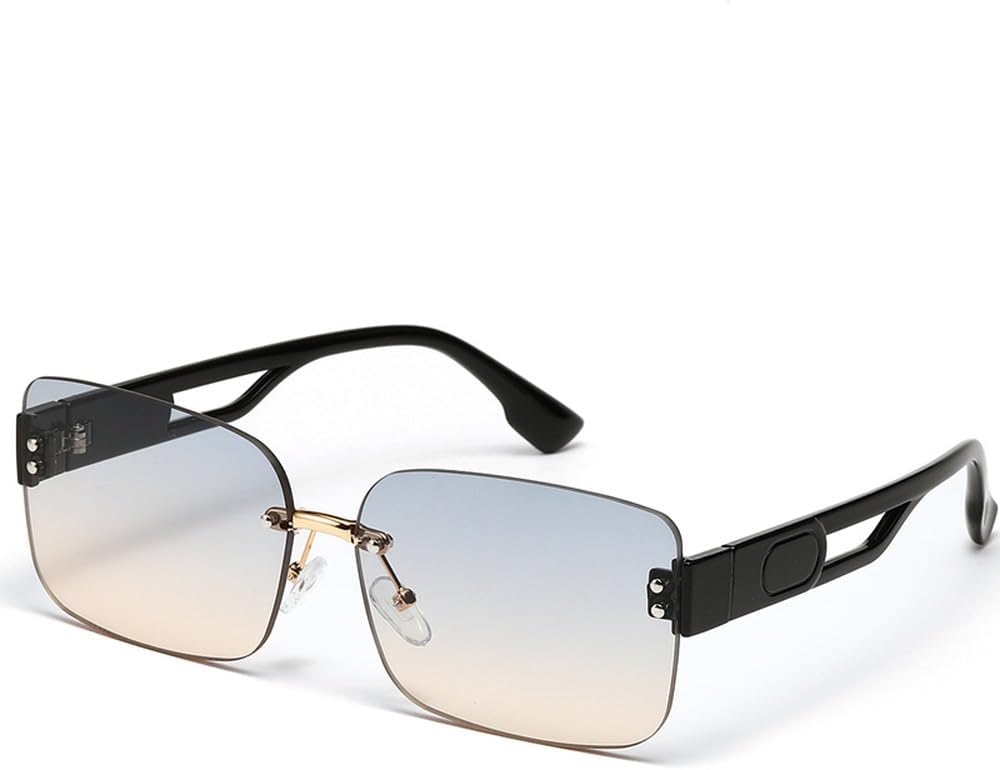 

Ретро-очки без оправы, мужские прямоугольные, женские, винтажные солнцезащитные очки с алмазной огранкой, классические винтажные очки с защитой от УФ-излучения UV400 TKKTLLT, Blue Yellow