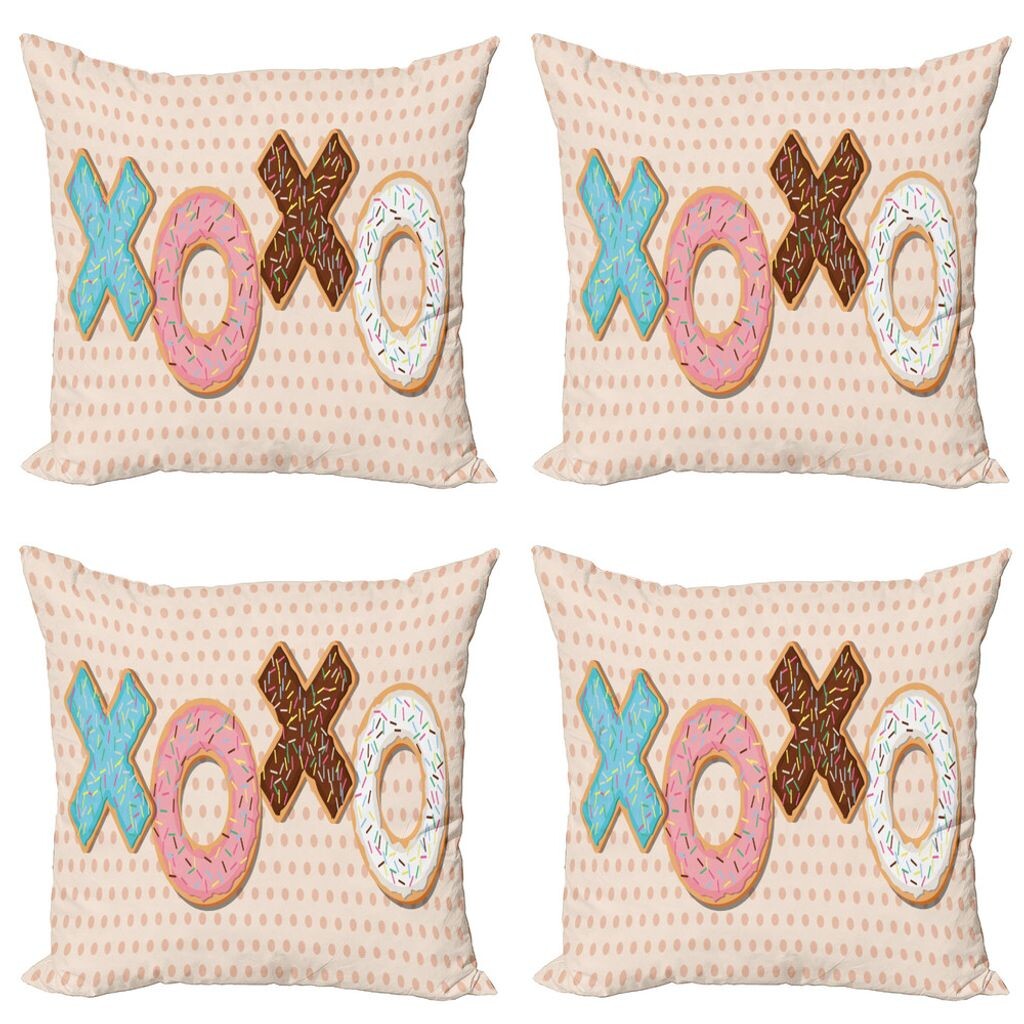 

ABAKUHAUS XOXO Набор чехлов на подушки (4 предмета), Delicious Donuts в горошек, современная двусторонняя цифровая печать, 40 см x 40 см, многоцветный