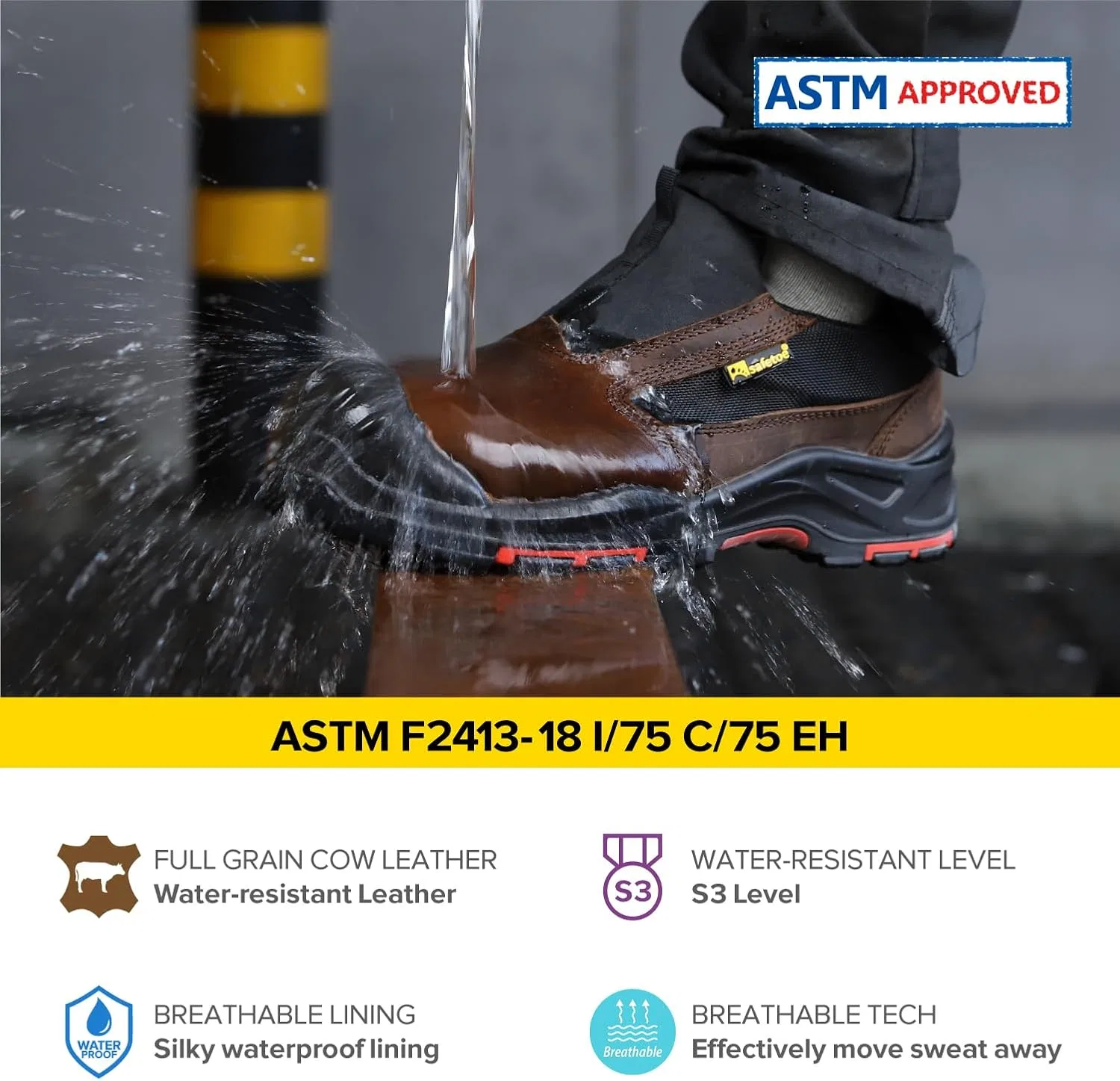 Мужские защитные ботинки SAFETOE L-7525 с композитным носком, без металлических вставок, из дышащей нубуковой кожи с стелькой из пеноматериала с эффектом памяти и безметаллической резиновой подошвой, Brown — фото 3