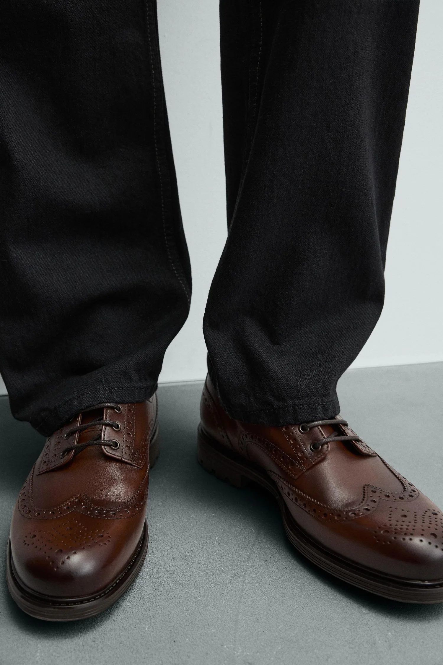 Туфли leather brogues Zara, коричневый — фото 3