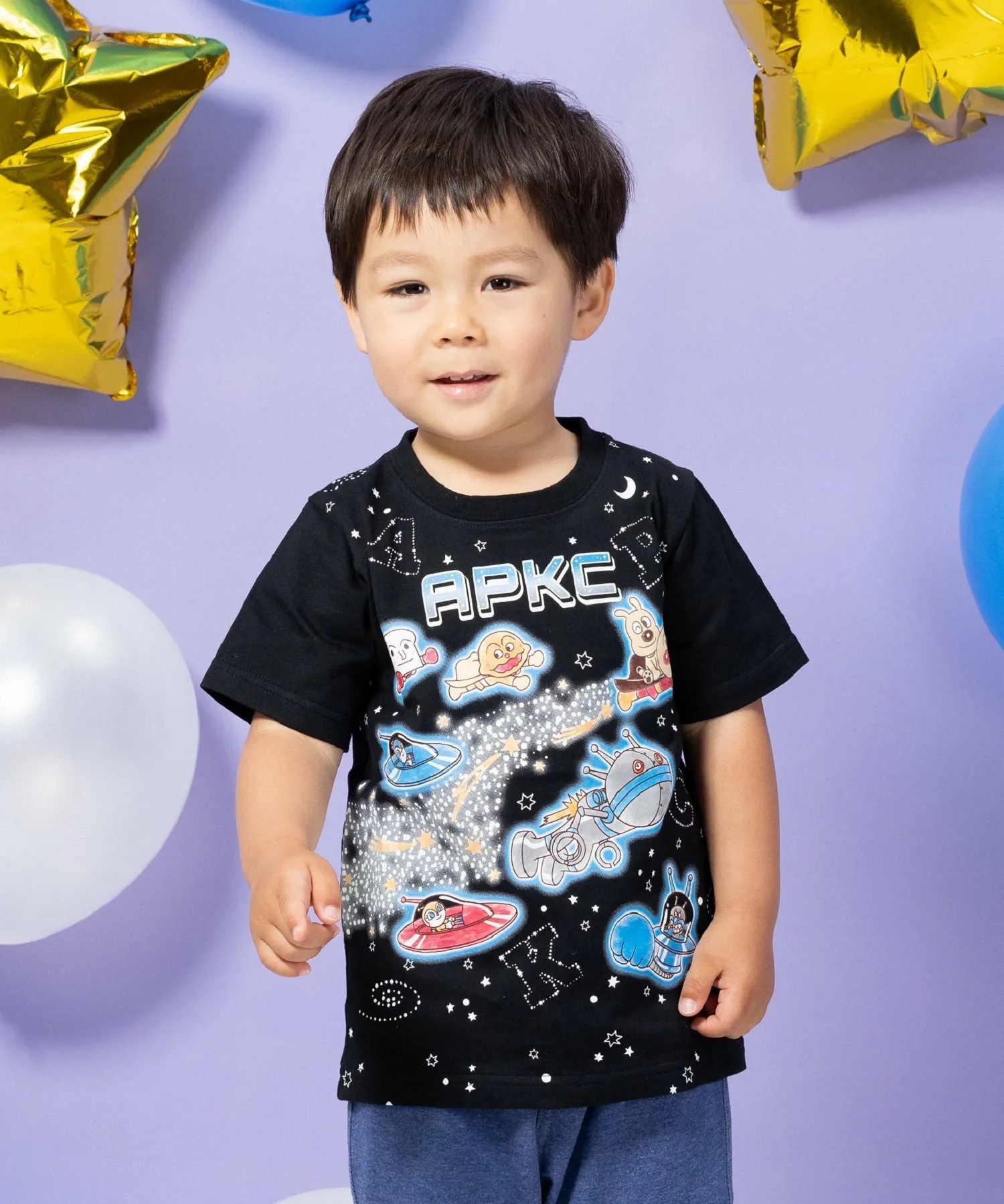 Футболка с коротким рукавом APKC/(K) с рисунком сияющей звезды Anpanman Kids Collection, black