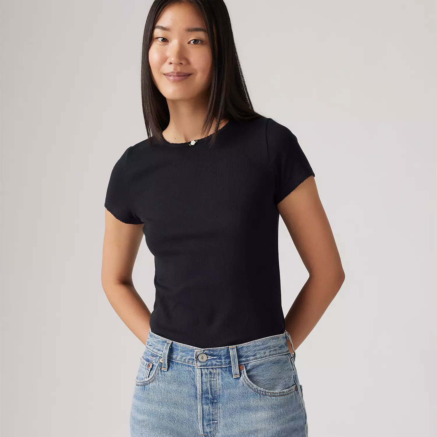 

Футболка женская с принтом «Pointelle» из коллекции Dry Goods Levi's, цвет Anthracite Night - Black