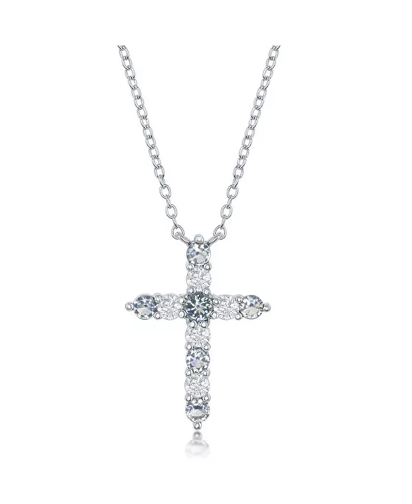 

Серебряное ожерелье с фианитами и крестиком из камня-талисмана Simona, aquamarine