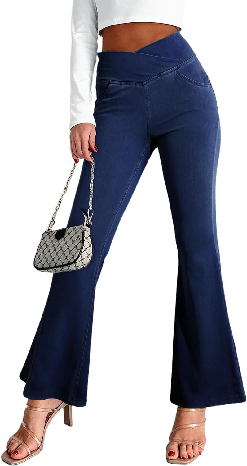 

Джинсы Flare High Waist Dusk Blue с перекрестным поясом ZhiHiMeRi