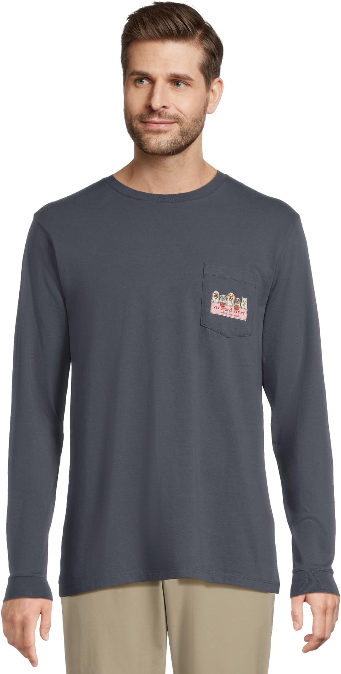

Футболка Vineyard Vines Ghost Pups Logo Box Long-sleeve Pocket Tee, цвет Blue Blazer
