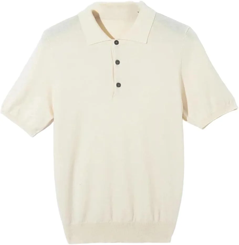 

Мужской свитер с коротким рукавом из смеси шелка и шерсти, с отложным воротником