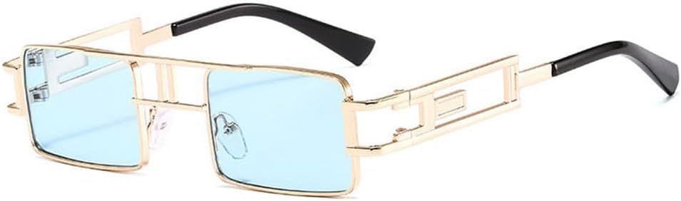 

Солнцезащитные очки в стиле ретро-панк прямоугольной формы для женщин, с ажурной металлической оправой, в стиле стимпанк для мужчин, с защитой от ультрафиолета UV400 HDUBFY, Golden Blue