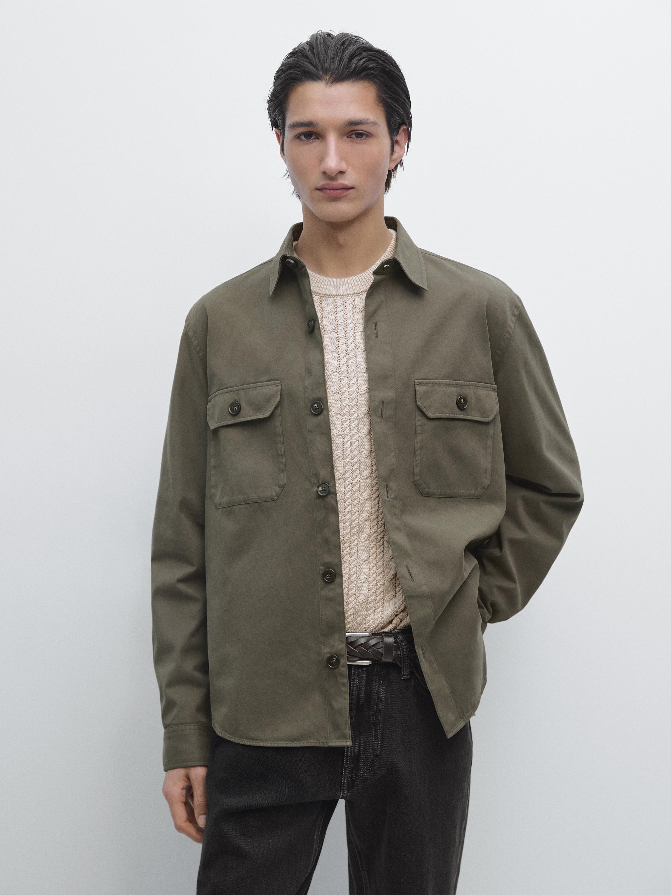 Хлопковая куртка-рубашка с карманами Massimo Dutti, green — фото 3