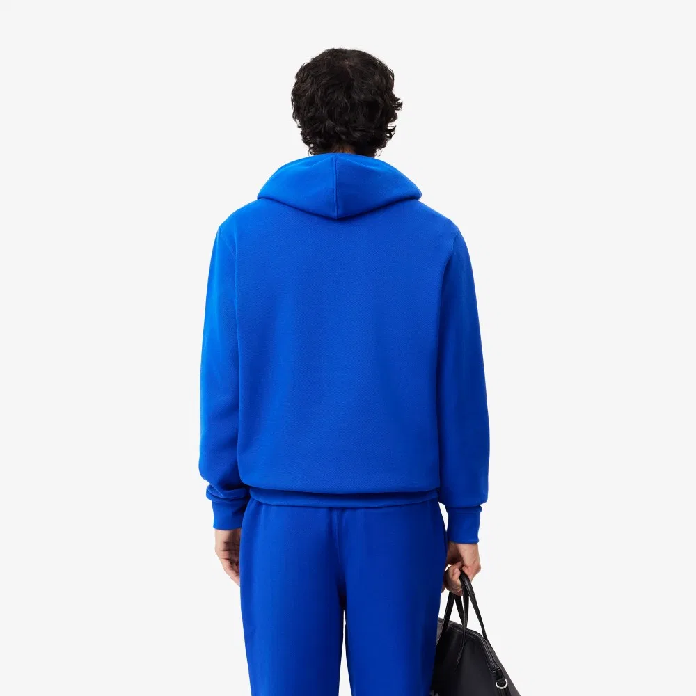 Мужская толстовка худи пуловер с надписью синяя от Lacoste — фото 3