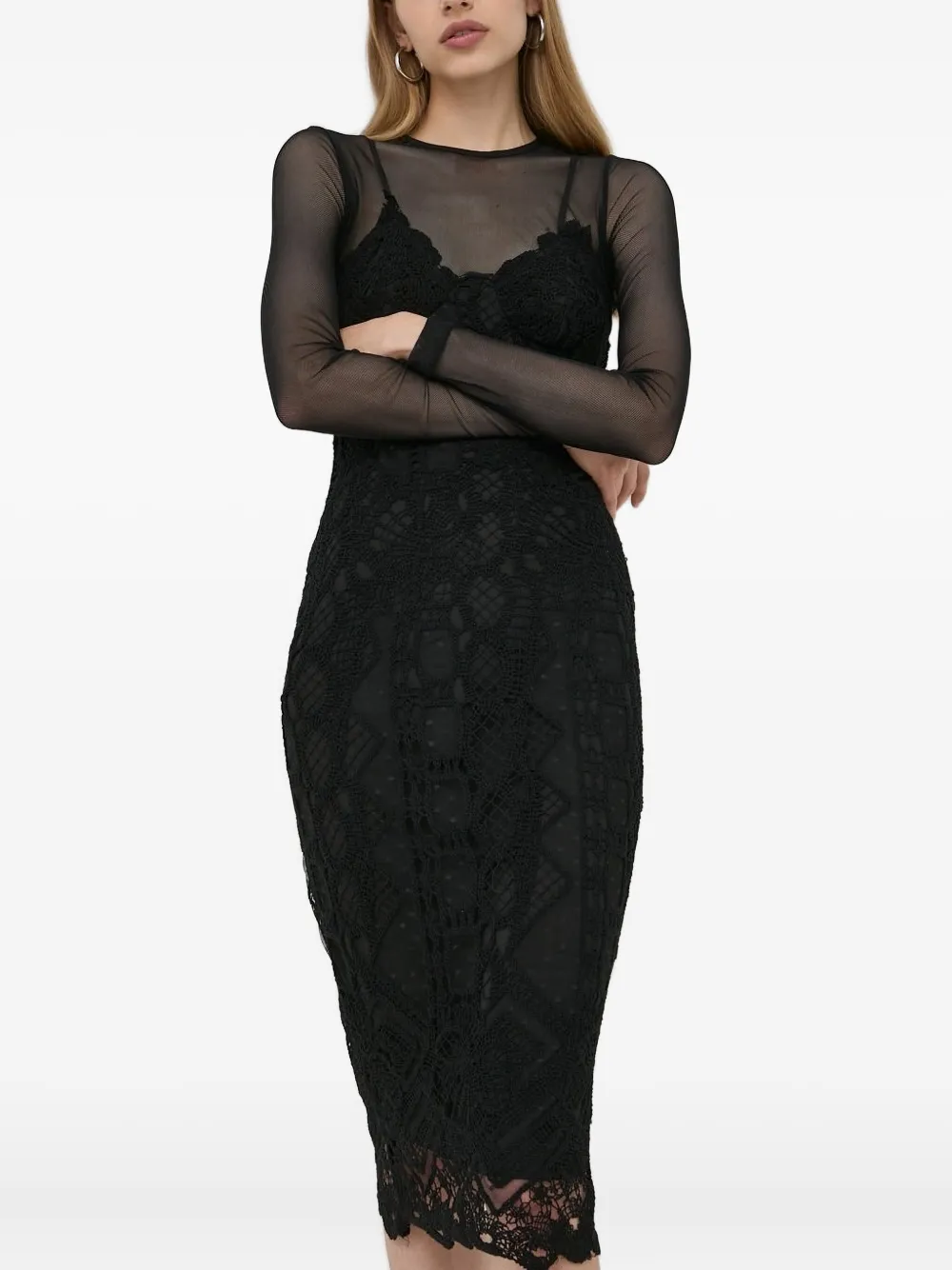 

Кружевное платье миди Bardot, черный