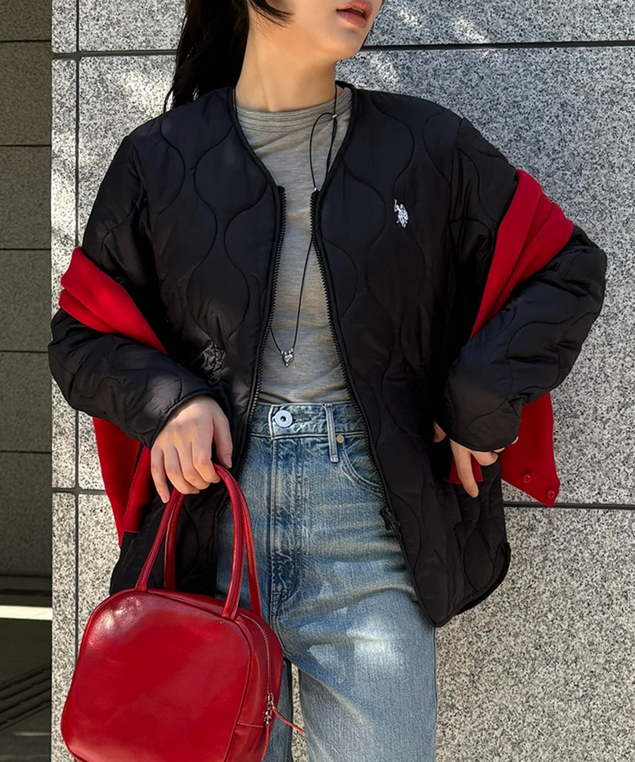 Куртка U.S. POLO ASSN. оверсайз стёганая двусторонняя молния без воротника хаки — фото 4