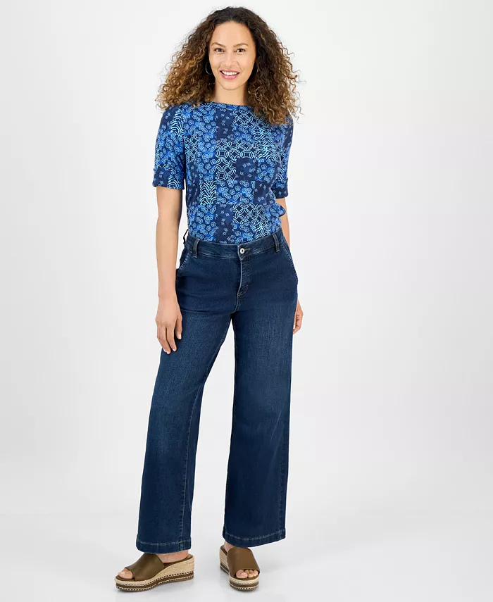 

Узкие джинсы с широкими штанинами Petite Style & Co, синий