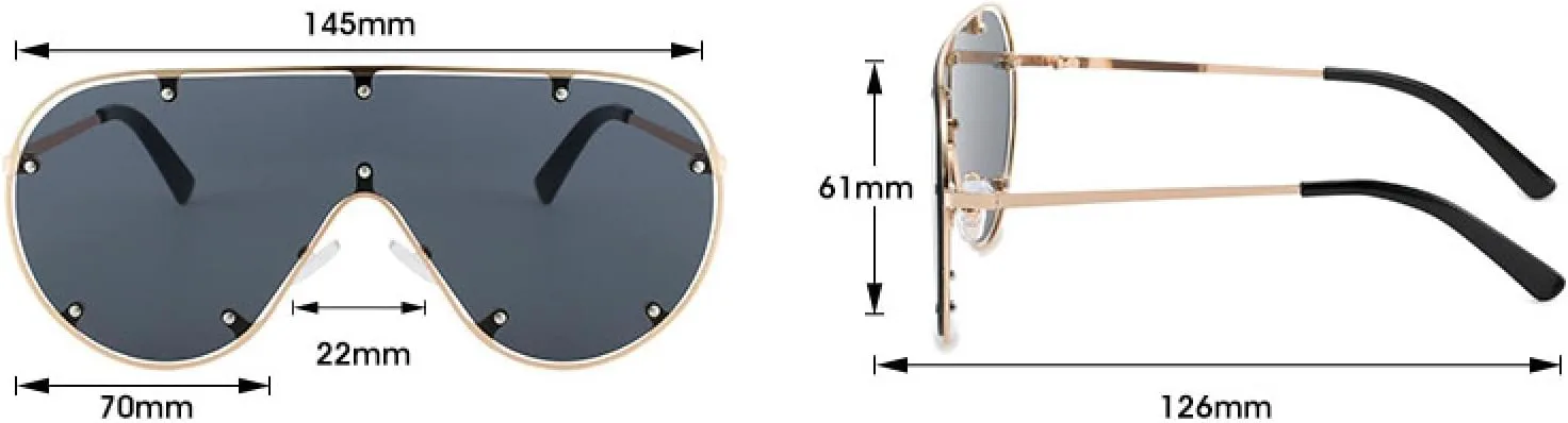 

Большие безободковые солнцезащитные очки для женщин, модные, с заклепками, цельные линзы, винтажные очки, защитные очки от УФ-излучения UV400 VVTWSSW, C7gold-graypink