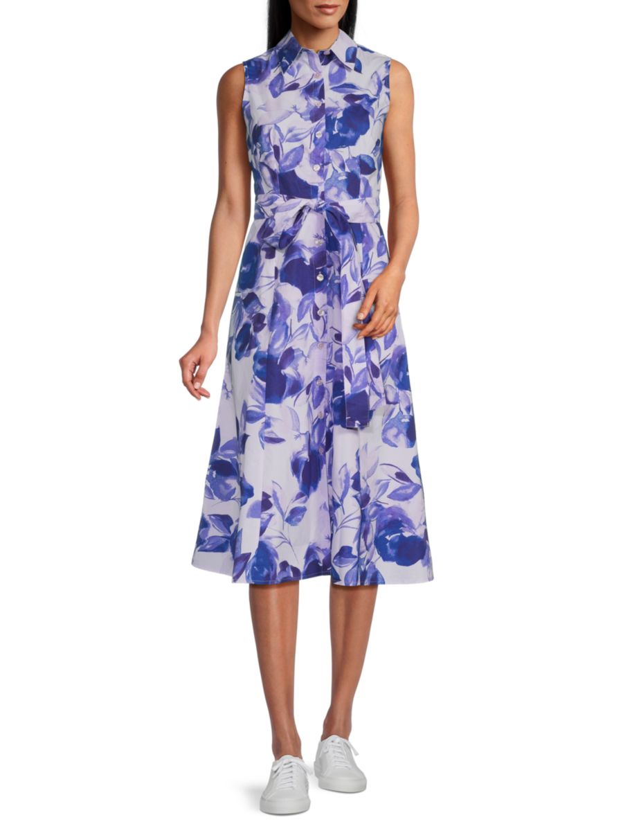 

Платье-рубашка без рукавов с цветочным принтом из полиэстера Calvin Klein, цвет Lilac Light Blue