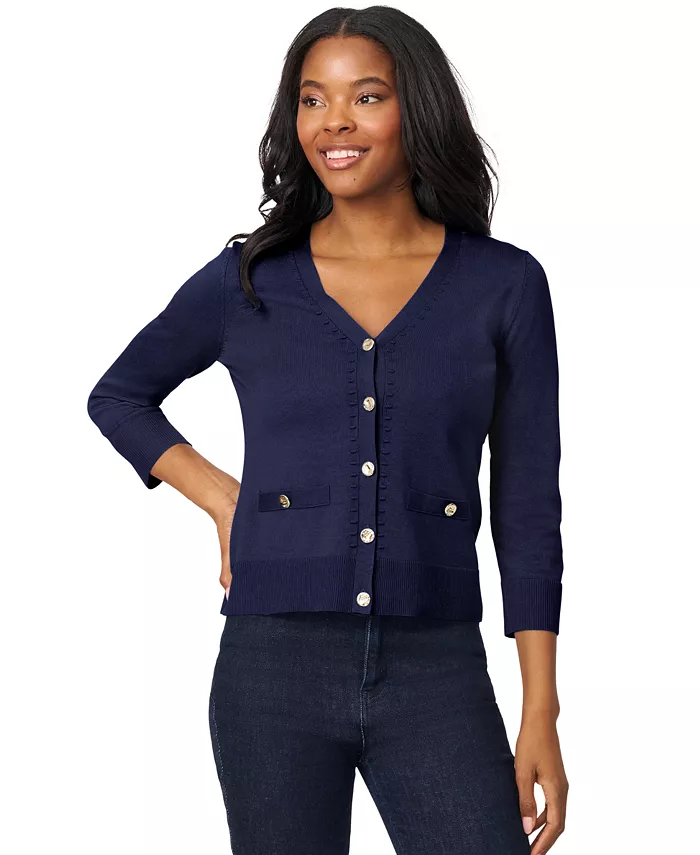 

Женский кардиган с V-образным вырезом и рукавом 3/4 Melissa Paige, синий