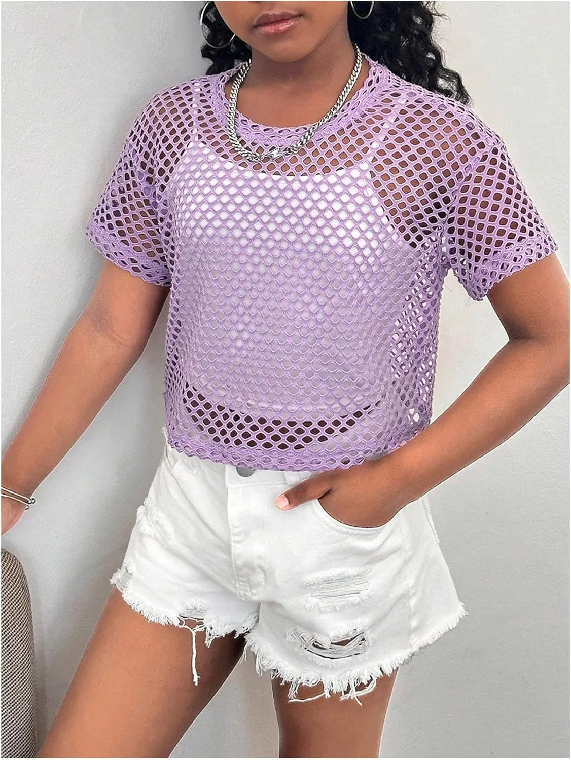 Детская футболка спортивная Hollow Out SweatyRocks, Mauve Purple — фото 4