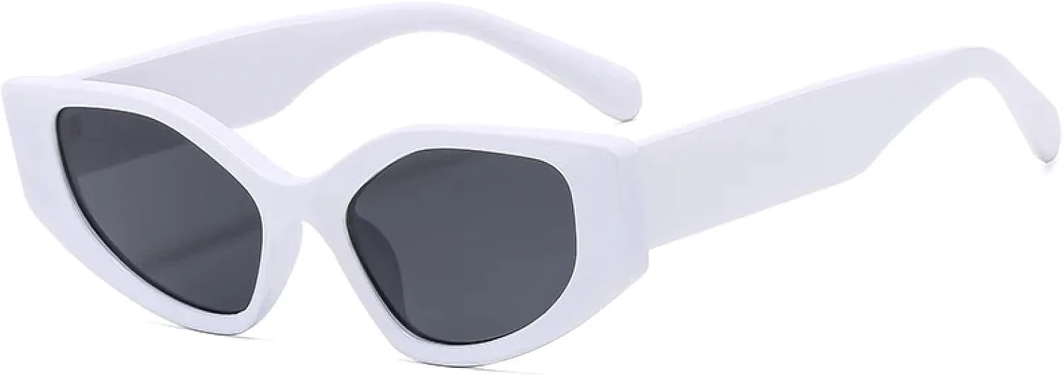 

Ретро-солнцезащитные очки в толстой оправе с многоугольными линзами для женщин, винтажный панк, «кошачий глаз», модные, с защитой от УФ-излучения UV400 TVTBBVV, White