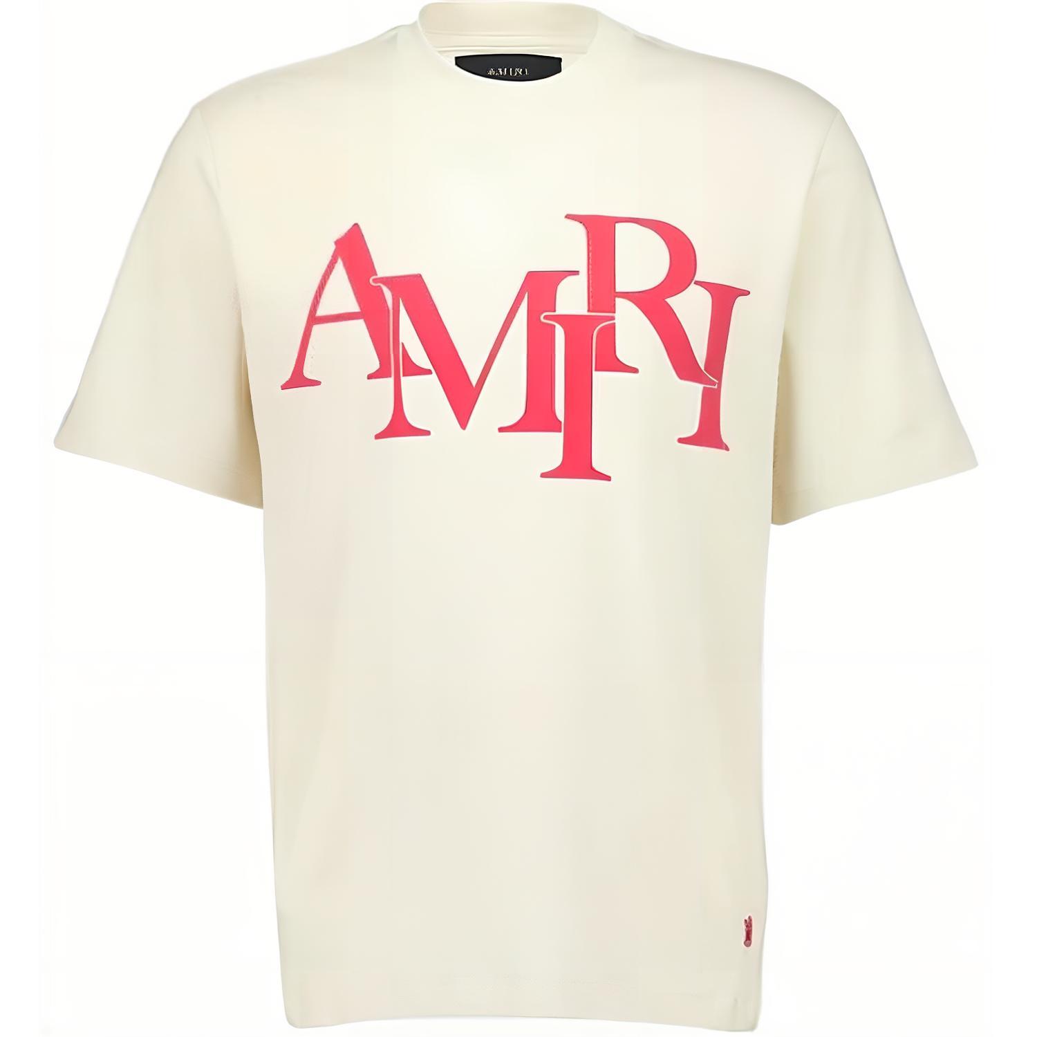 

Футболка с асимметричным принтом бежевая AMIRI, кремовая