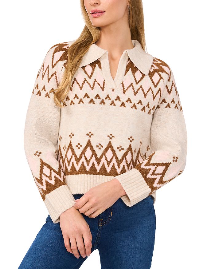 

Вязаный свитер с воротником в стиле Fair Isle CeCe, розовый