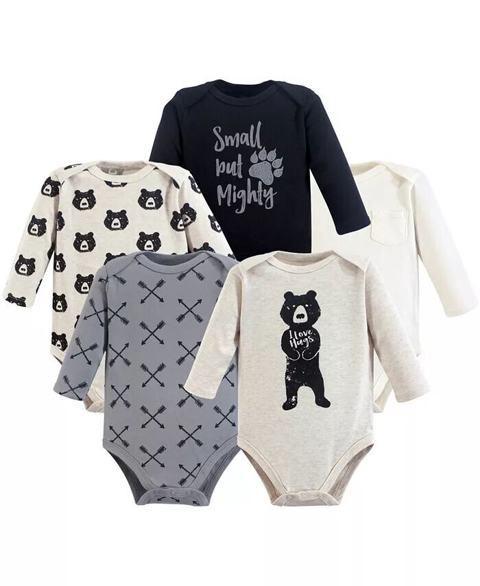 

Хлопковые боди с длинными рукавами для маленьких мальчиков, 5 шт., Bear Hugs Yoga Sprout, черный
