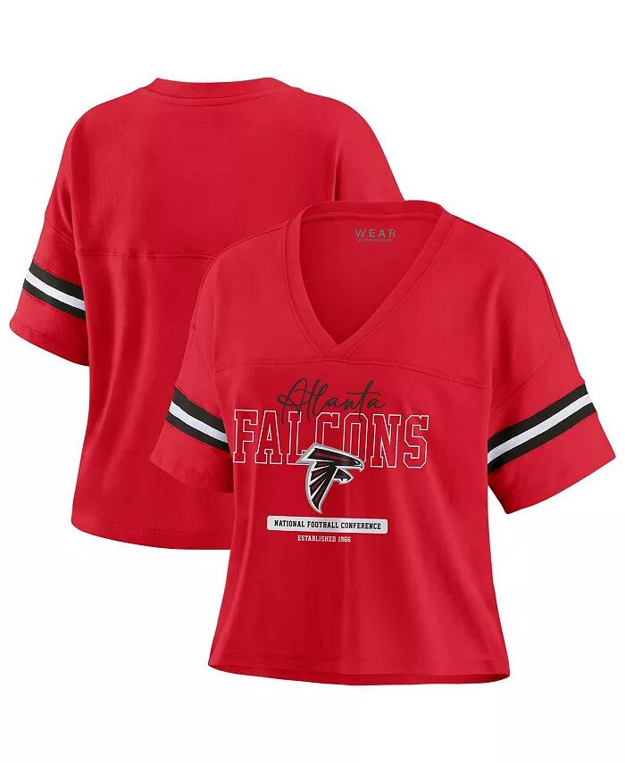 

Женская красная футболка Atlanta Falcons Color Block с V-образным вырезом и свободным кроем WEAR by Erin Andrews
