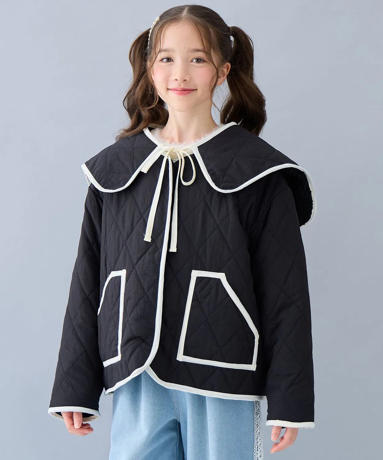 Куртка стёганая двусторонняя Amourire girl с меховым воротником, офф-вайт — фото 3