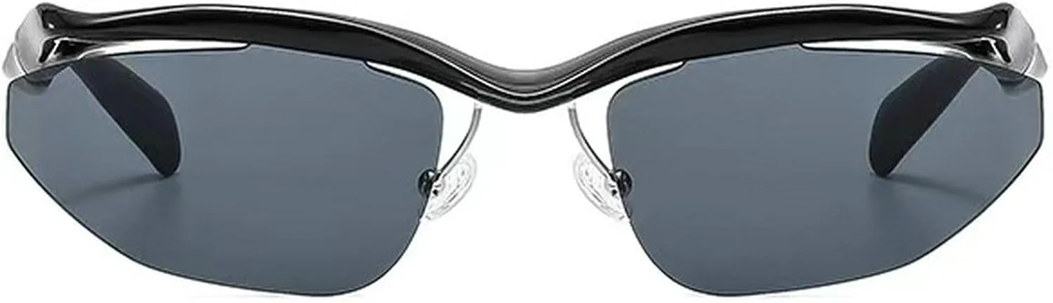 

Полуободковые солнцезащитные очки «кошачий глаз» для женщин, роскошные, модные, спортивные, в стиле панк, Y2K, солнцезащитные очки для женщин mincl, Black