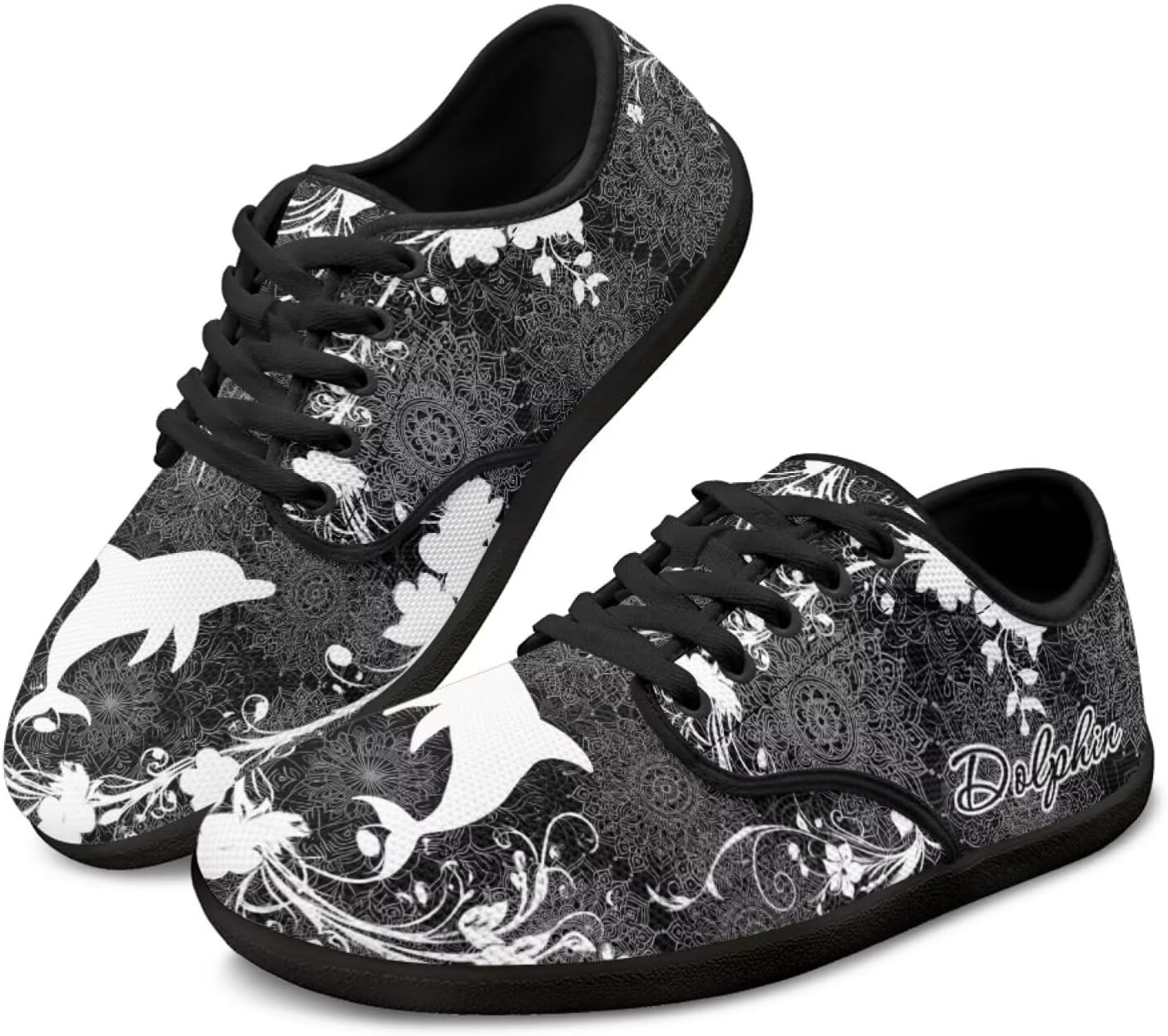 

Широкие кроссовки с животным принтом для ходьбы с отделкой на носок, шнуровкой, минималистичные, противоскользящие теннисные кроссовки для женщин и мужчин Pointodoor, Dolphin Boho Mandala Print