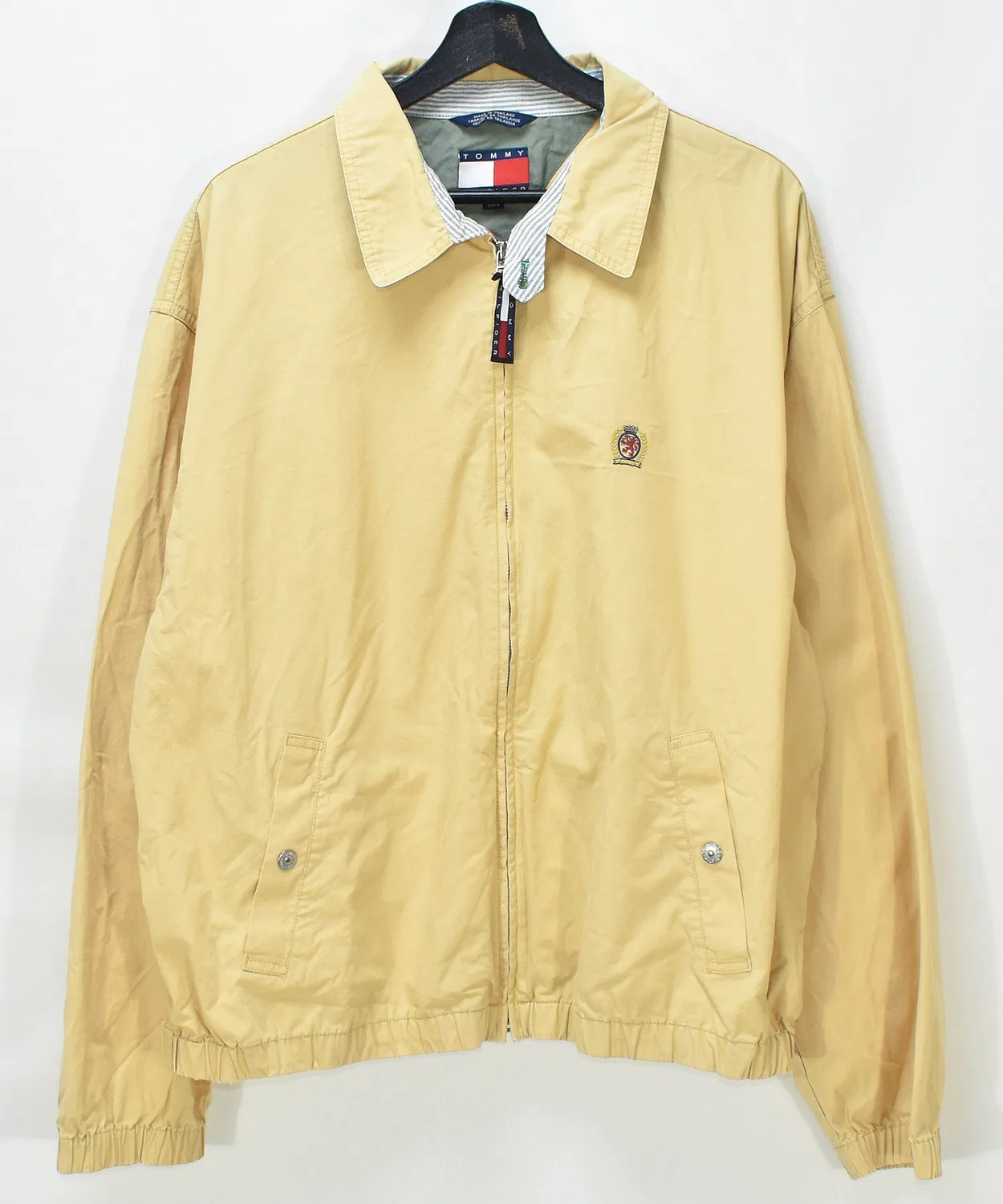 Винтажная куртка Tommy Hilfiger с логотипом, хлопок, бежевая — фото 3