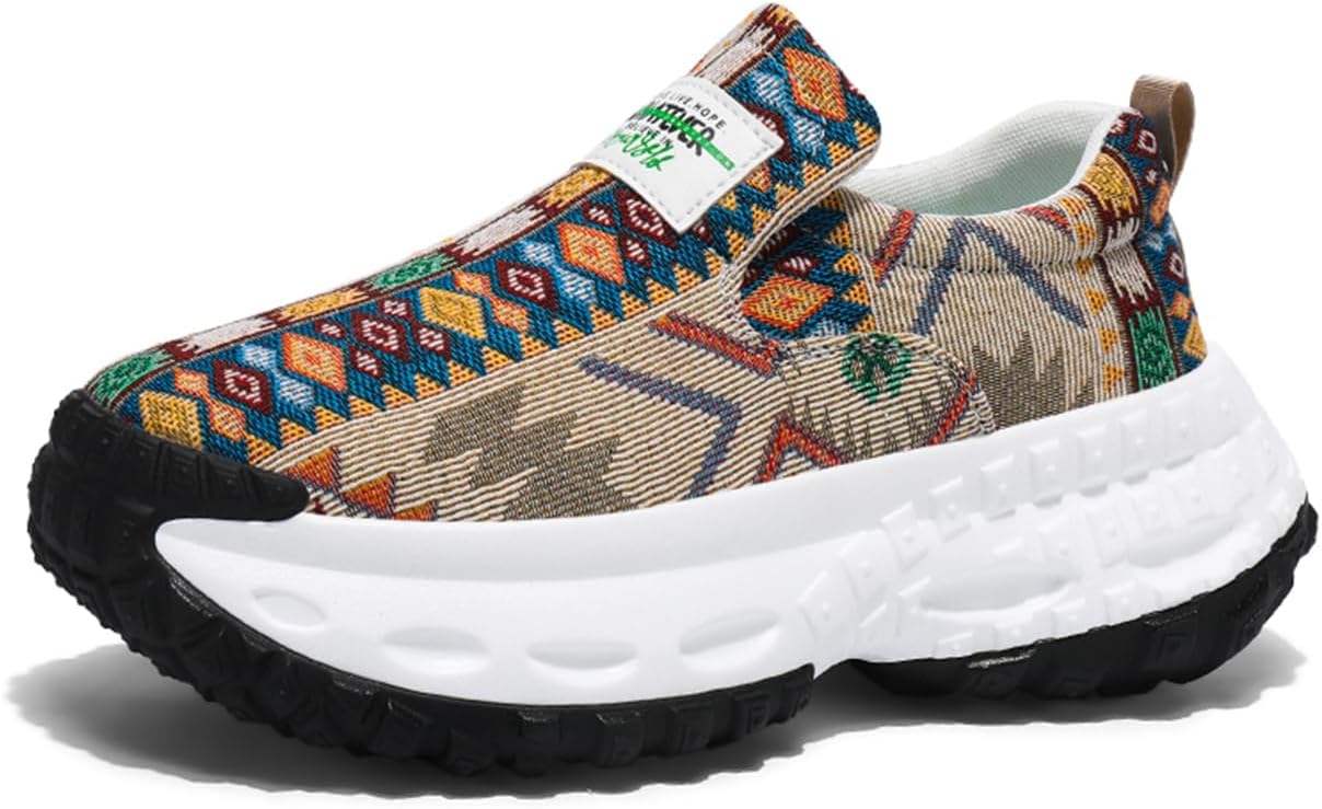 

Мужские слипоны с массивной подошвой, дышащие кроссовки на платформе из канваса для повседневной ходьбы и ежедневной носки Zhoupulp, бежевый