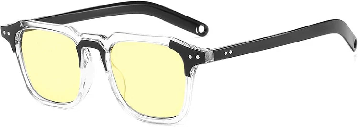 

Модные солнцезащитные очки с заклепками для мужчин, женские солнцезащитные очки в стиле ретро, ​​классические прозрачные очки, женские очки с защитой от УФ-излучения UV400 TKKTLLT, Black Clear Yellow