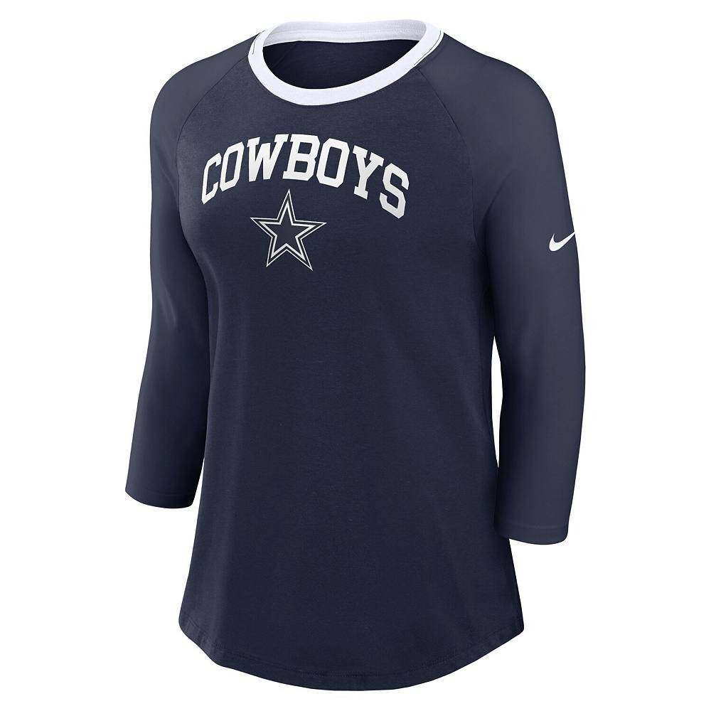 Женская темно-синяя футболка Nike Dallas Cowboys реглан с рукавом 3/4, цвет Cow Navy — фото 3