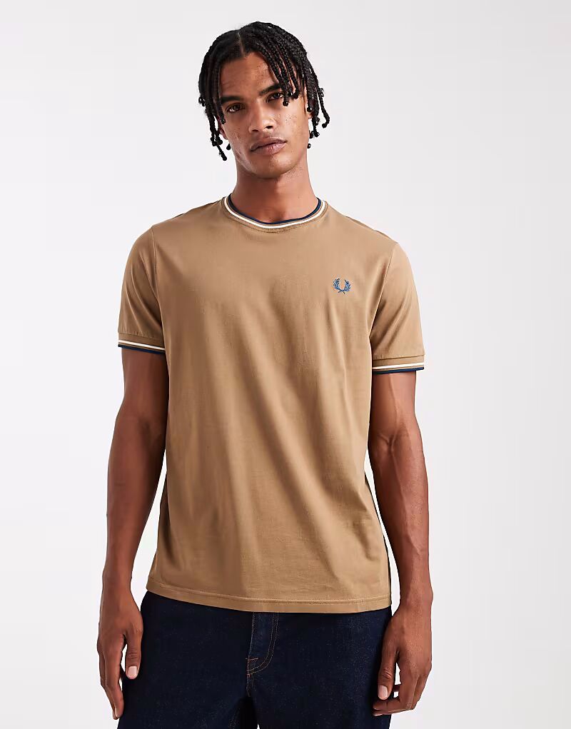 

Футболка с двойным кантом оливково-зеленого цвета Fred Perry, Зеленый, Футболка с двойным кантом оливково-зеленого цвета Fred Perry