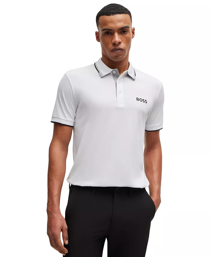 

Мужская хлопковая поло с контрастным логотипом Hugo Boss, белый