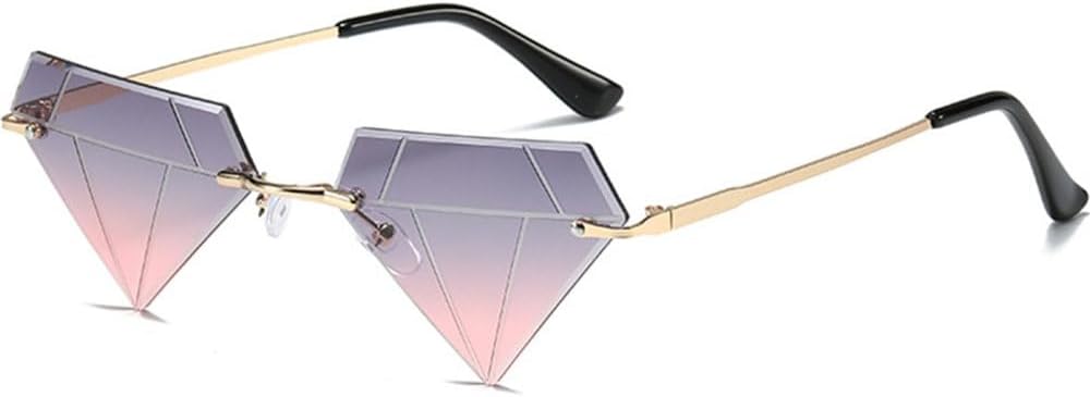 

Модные солнцезащитные очки без оправы в форме ромба для женщин, очки «кошачий глаз» и треугольные солнцезащитные очки для мужчин, забавные очки для вечеринок, женские очки TYUVIVO, Gold Gray Pink