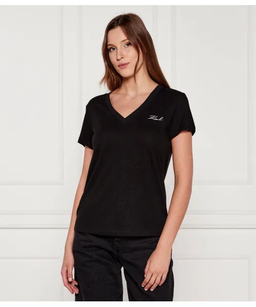 

Льняная футболка Regular fit Karl Lagerfeld, черный