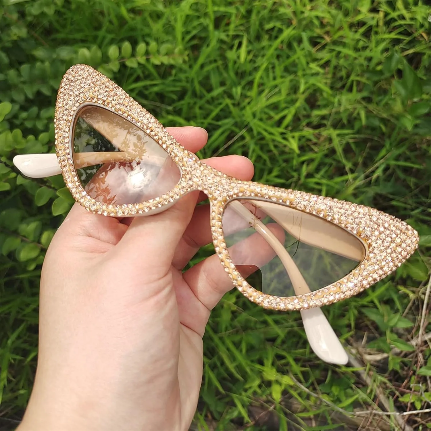 

Солнцезащитные очки COTIA Fashion «Кошачий глаз» с бриллиантами для женщин, сверкающие стразами, винтажные треугольные очки с блестками и кристаллами, Champagne