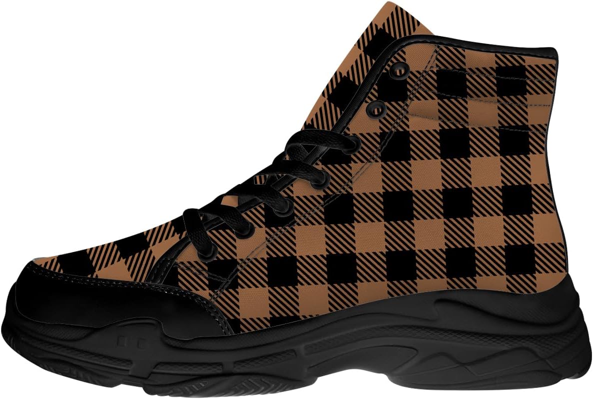 

Мужские и женские кроссовки на высокой подошве в клетку буйвола, текстильные платформы на шнуровке, подарки для него и для нее Generic, черный