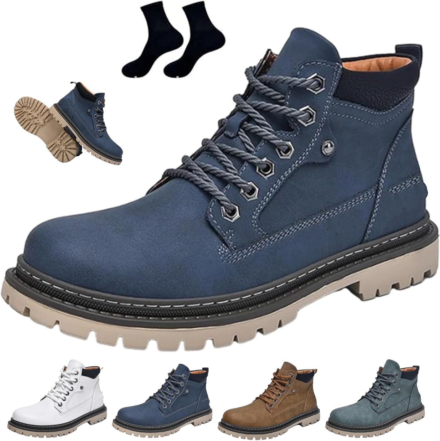 

Мужские ручной работы кожаные ботинки GHTRHSB для вождения - с широким круглым носком, противоскользящие, на шнуровке, высокие ботильоны, водонепроницаемые, устойчивые к проколам, ортопедические чукка-бутсы с поддержкой свода стопы, белый