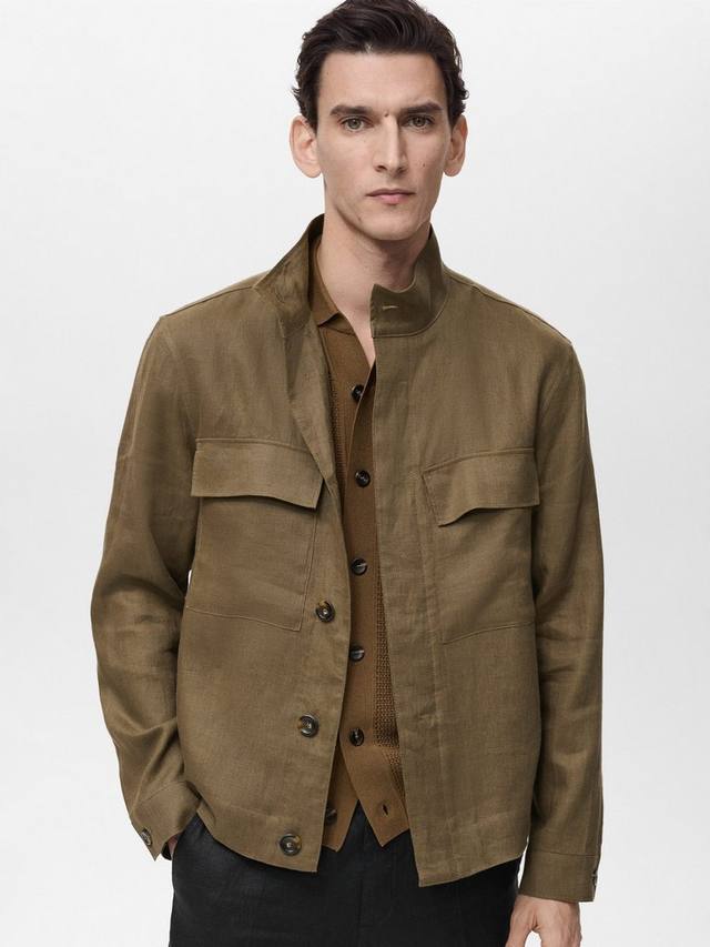 

Антоновская льняная утилитарная куртка Mango, Khaki