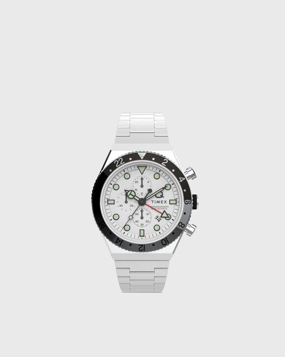 

Часы Timex Q Timex 3 Time Zone Chronograph, цвет white dial/silver bracelet