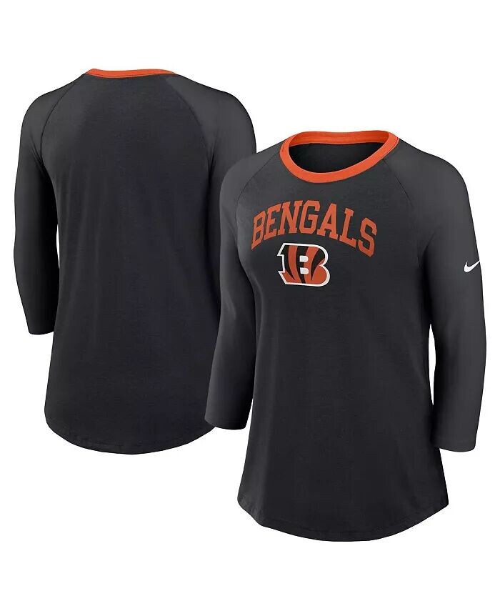 

Женская черная футболка Cincinnati Bengals реглан с рукавом 3/4 Nike, черный