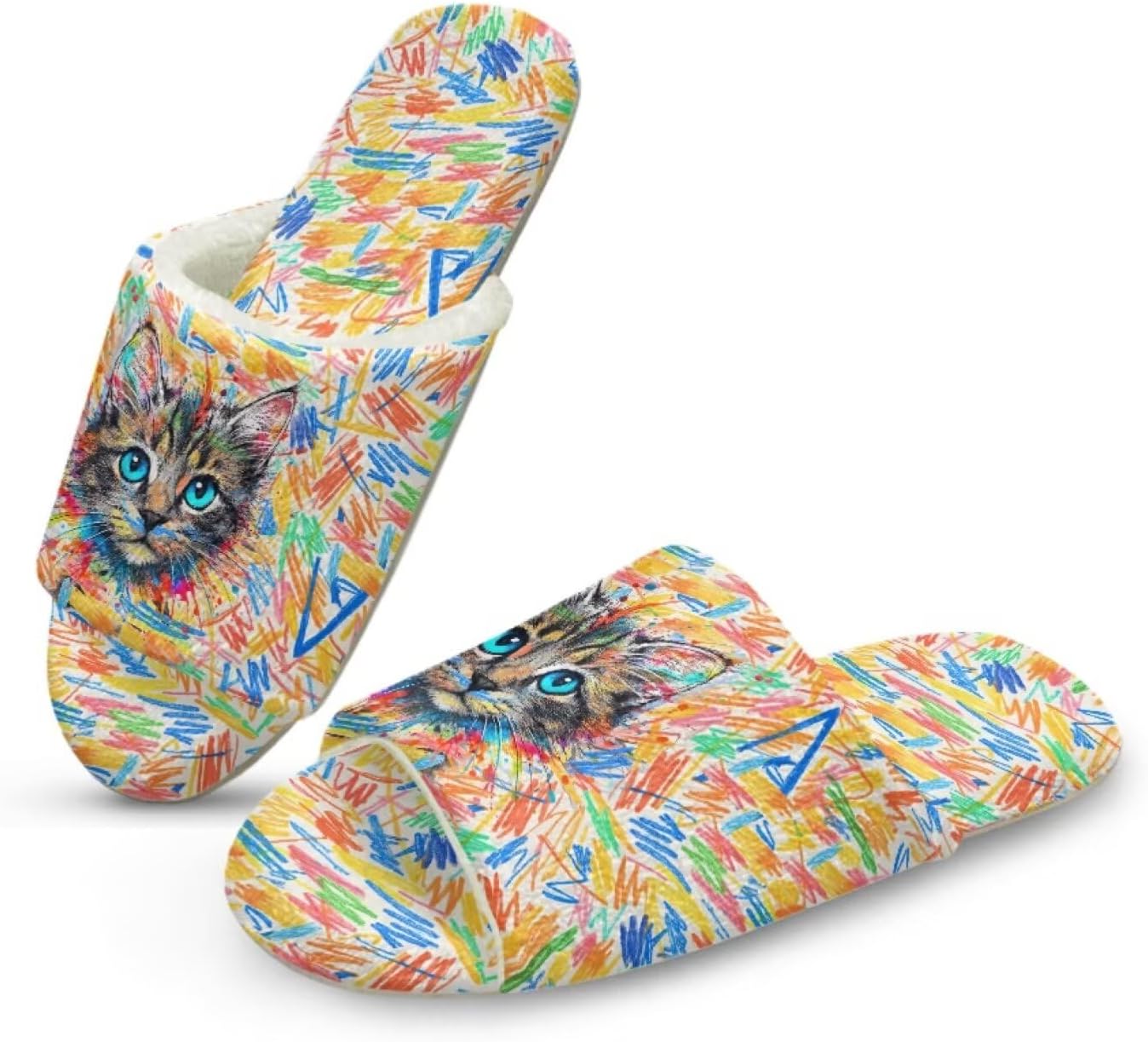 

Домашние тапочки Forchrinse для женщин и мужчин с открытым носком, гостевые тапочки, можно стирать, многоразовые, для спа и отеля, Cat Printed