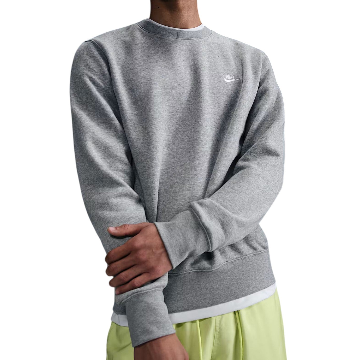 Свитшот Nike Club Fleece Crew, темно-серый меланж/белый — фото 3