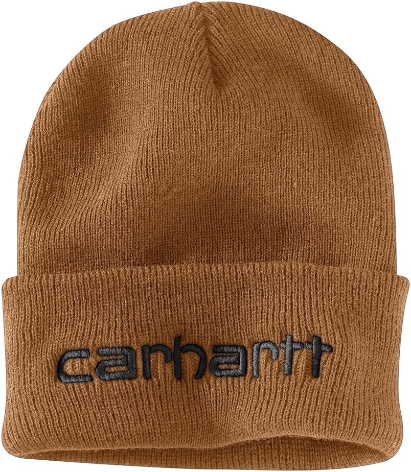 

Carhartt мужская вязаная утепленная шапка с логотипом и манжетами, Carhartt Brown