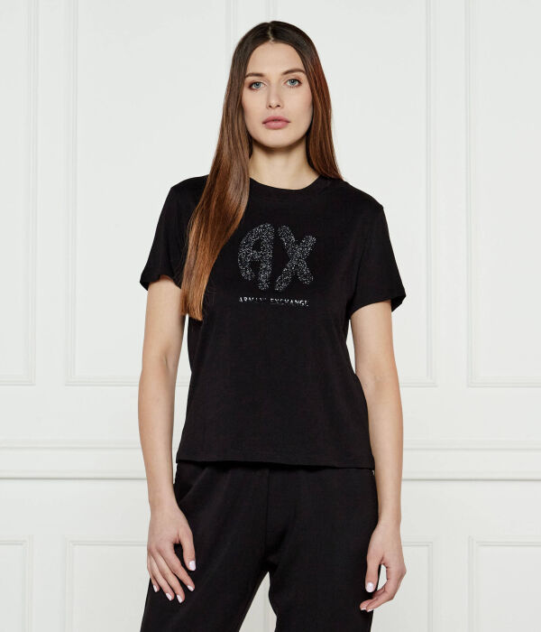 

Футболка женская Armani Exchange с вышитым бисером логотипом, черный
